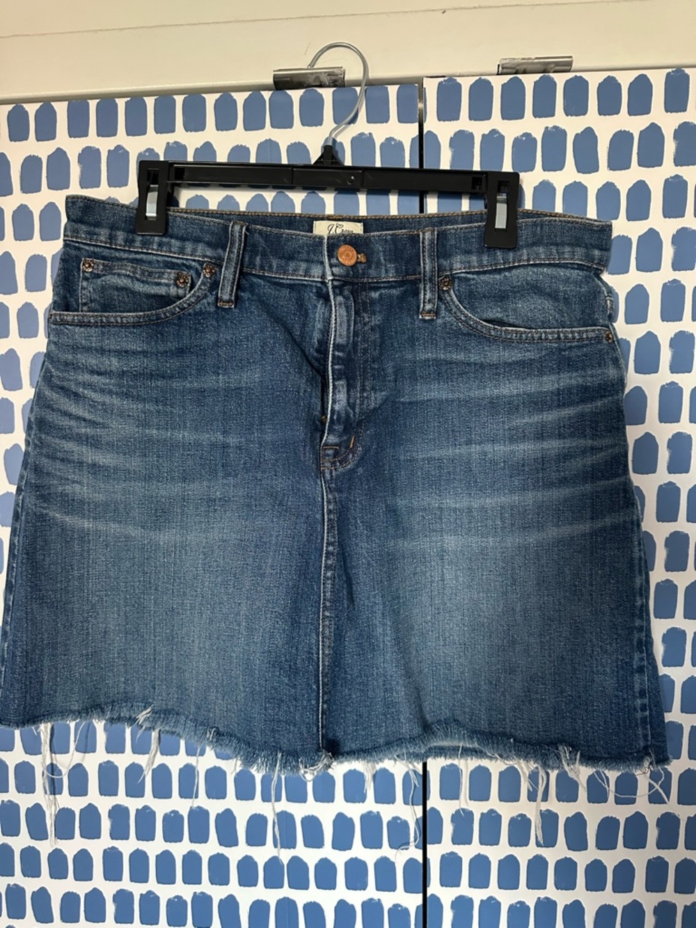 J. Crew Blue Denim Frayed Hem Mini Skirt